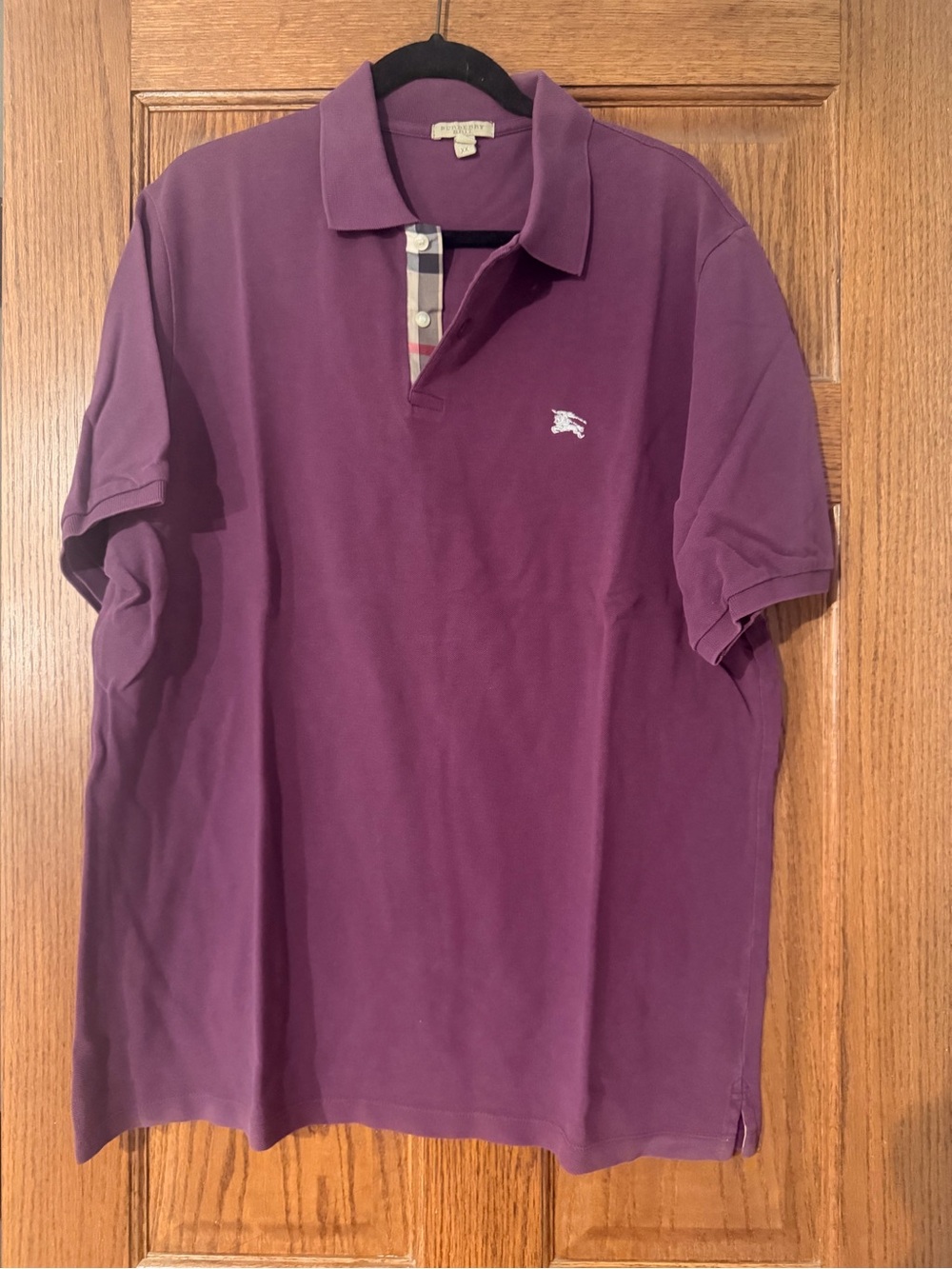 Burberry Men's Plum Polo with Signature Check Placket
